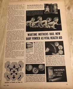 1943 MENNEN BABYPUDER / JANE WIDERRIST - Vintage Zeitschriftenausschnitt 2-seitig - Bild 1 von 2