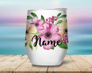 Flowers Wine Tumbler Cup Stemless Personalised - Picture 1 of 10