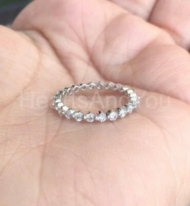 1ct Round Cut Moissanite Eternity Single Prong Women Band 14k White Gold Plated - Picture 1 of 10