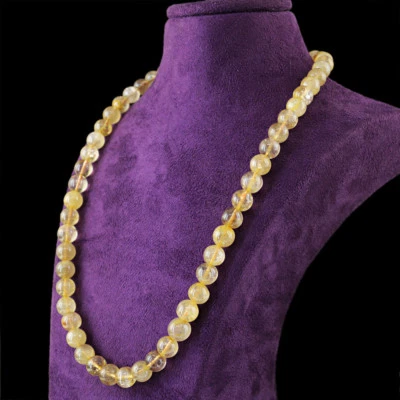 Collar de una sola hebra de cuentas redondas de cuarzo rutilado dorado natural de 10 mm 20" Foto 1 de 4
