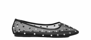 Women Black Diamontes Mesh Ballet Flats Size 9 40 BNWT NEW - Picture 1 of 4