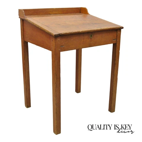 Antique Primitive Colonial Cherry Walnut Tall Schoolmasters Desk Stand Table Cover