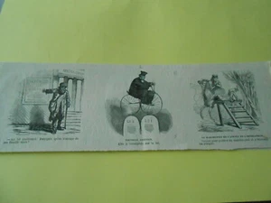 Caricature Vignettes 1869 - Nouvelle locution Etre à Vélocipède sur la loi - Picture 1 of 1