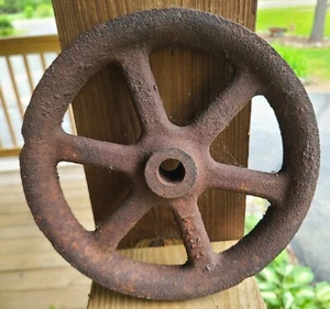 Polea de hierro fundido vintage rústica 8" de ancho, agujero de 5/8" - ¿Base de lámpara alrededor de 1911? - Imagen 1 de 4