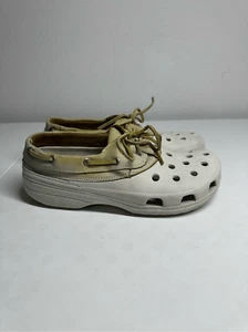 Crocs Islander Pitcrew Mens Size 9/ Women's 11 Boat Shoes Clogs Tan Leather*Note - Picture 1 of 14