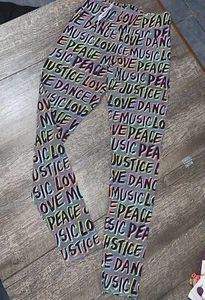Girl's Sz 12 JUSTICE Dance Rainbow Music Peace  Logo Leggings Active Pants - Picture 1 of 3