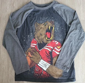 Cat & Jack Boys Football Bear Gray/Black Size 8/10 Longsleeve T-shirt - Picture 1 of 4