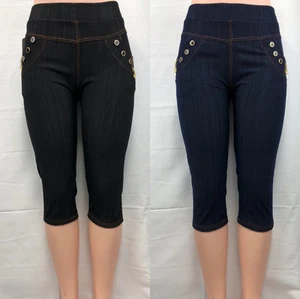 New Fashion Women Jeans Style Pull Up Leggings Casual Capri Pants Pockets #904 - Picture 1 of 14