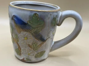 Burton & Burton glasiert bemalt Kunstkeramik Becher Blumen/Vogel 16 Unzen  Neu mit Etikett - Bild 1 von 6