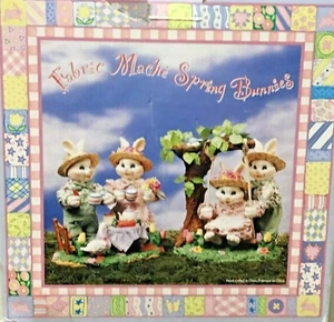 FABRIC MACHE SPRING BUNNIES-SET of 2-CENTERPIECE for EASTER (Get it for Easter) - Picture 1 of 12