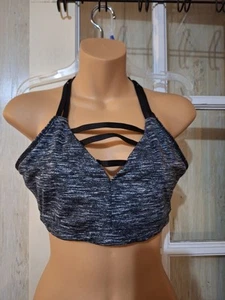 Victoria’s Secret Strappy Gray & Black Sexy VSX Sports Bra Large NO PADS - Picture 1 of 3