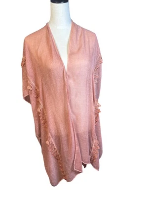 Boho Kimono Cardigan Womens One Size Sheer Open Front Lace Trim Duster - Image 1 of 4