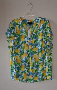 NWT Premise Floral Lemon Flutter Sleeve Woven Boho Top Shirt Blouse Plus Size 2X - Picture 1 of 5