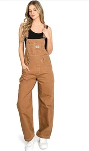 LANA ROUX Overalls Denim Brown Rust Twill 90s Retro Revolt Jean Wide Leg Large - Picture 1 of 16