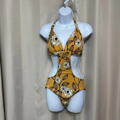 Wet Swimwear Halter Monokini Women's Size Large Marigold Floral Print NWT - Image 1 of 4