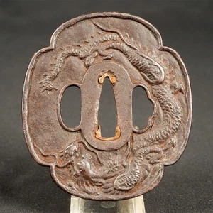 Japanese Antique sword Tsuba dragon design Edo period old katana tsuba with Box - Picture 1 of 7