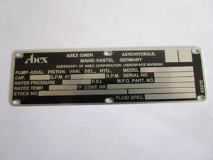 Abex 40676 Nameplate ID Plate Aluminum - Picture 1 of 3