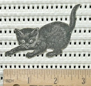 Carta commerciale vittoriana fustellata stile Halloween gatto nero "Made in Fives" chiusure - Foto 1 di 2