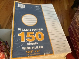PACK DE 4 PAPELES DE RELLENO PARA CUADERNOS NORCOM de regla ancha (150 hojas cada una) 10,5"x8" 3 agujeros - Imagen 1 de 4