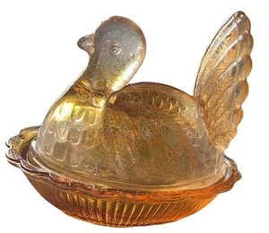 Plato de mantequilla de pavo ámbar de vidrio en nido plato de caramelo pequeño de Acción de Gracias otoño - Imagen 1 de 5