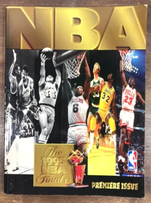 Libro del programa de las finales de la NBA 1995 con tarjetas Skybox raras sin cortar Jason Kidd Dennis Rodman Foto 1 de 4
