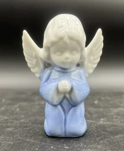 Vintage Porcelain Girl Kneeling Praying Angel Figurines Blue White Made In Japan - Picture 1 of 6