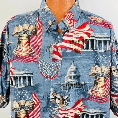 Boca Classics Hawaiian Aloha XXXL Shirt Lincoln Capitol Flag Patriotic Rushmore - Image 1 of 4