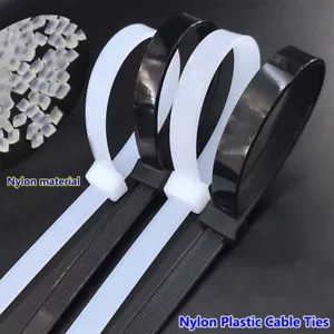 12mm Width Nylon Plastic Cable Ties Zip Tie Wraps Strong All Sizes White/Black - Picture 1 of 12