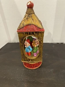 Vintage Paper Mache Christmas Musical Lantern Lamp Elves Spinning Music Box RARE - Picture 1 of 8