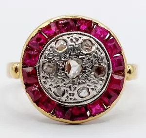 Anillo objetivo art deco oro 18k diamante talla rosas y rubíes calibrados (ci... - Imagen 1 de 11