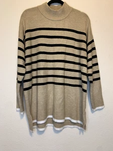 Women's Calvin Klein Long Sleeve Striped Tan Sweater XL - Picture 1 of 4