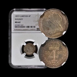 GREAT BRITAIN. 1897, 4 Pence, Silver - NGC MS62 - Victoria, Maundy, RARE - Picture 1 of 5