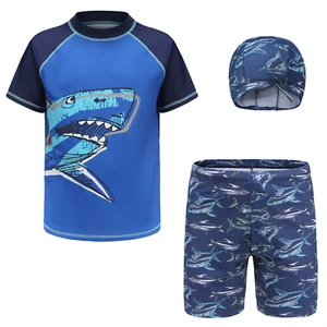 Boys Rash Guard Swimsuits UPF 50+ Quick Dry Swim Shirt Shorts with Hat Swimwear - Picture 1 of 48