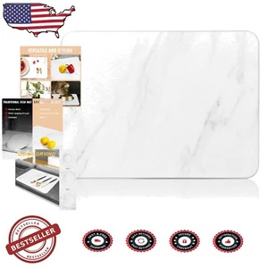 Ultra Absorbent Diatomaceous Earth Dish Drying Mat - 24" x 16" White Marble - Picture 1 of 9