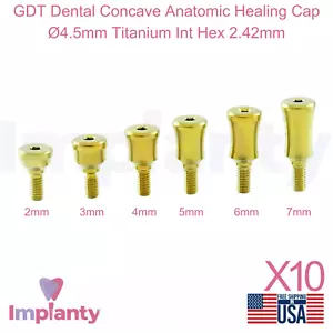 10x Konkave Anatomische Zahnheilkappe Ø4,5 mm Int Sechskant 2,42 mm Titan - Bild 1 von 4