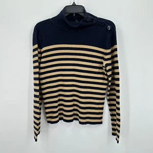 Vintage LRL Lauren Ralph Lauren Jeans Co Sweater L Blue Gold Striped Pullover - Picture 1 of 7