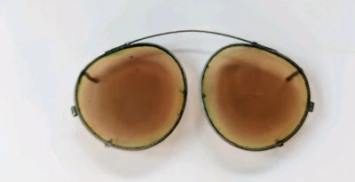 Óculos de grau vintage antigo redondo com aba e clipe amarelo com estojo preto - Imagem 1 de 4