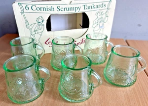 6 x Cornish Cider Farm Shot Glass Tasting Small Mini Green Glass Cups Tankards - Picture 1 of 5