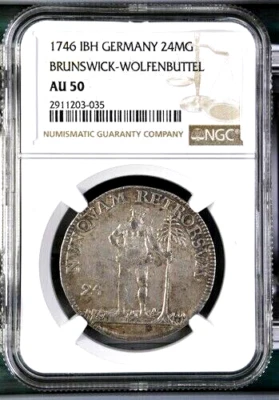 1746 IBH Estados Alemanes Brunswick Wolfenbuttel Wildman 2/3 Taler 24 mg, NGC AU 50 Foto 1 de 2