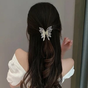 Butterfly Woman Metal Hair Claw Clip Rhinestone Pearl - Picture 1 of 4