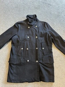 LRL Lauren Jeans Co. Ralph Lauren Black Double Breasted Denim Pea Coat Women’s L - Picture 1 of 9