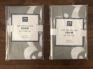 Set Of 2 Pottery Barn Dorm Ikat Medallion Gray White Standard Pillow Shams New - Picture 1 of 4