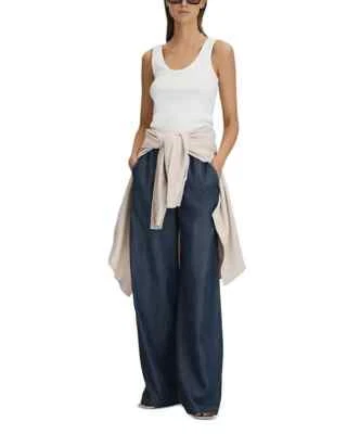 $245 REISS Carter Denim Look Pantalones Pierna Ancha | Azul Medio | Reino Unido 14R / EE. UU. 10 Grandes Foto 1 de 4