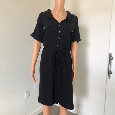 Lucky Brand women's summer black dress, tie waist, button front, size 3x - Image 1 of 4