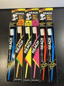 Lotto 6 spazzolini vintage Johnson & Johnson Reach morbidi compatti GLOW IN THE DARK NEON - Foto 1 di 12