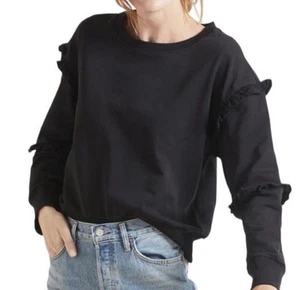 Evereve Women's Sonia Ruffle Sweatshirt Black Minimalist Sz Small - Picture 1 of 10