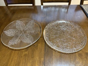 Lot 3 Kosta Boda Round Art Glass Serving Leaf Plate, Bonus Snowflake, Leaf Plate - Picture 1 of 7
