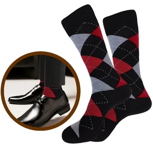 1-3-6-12 Dress Socks Argyle Christmas Red Black Gray COTTON Socks SIZE 10-13 - Picture 1 of 17