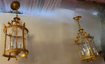 1970’ Paire De Lanternes En Bronze Doré - Photo 1/4