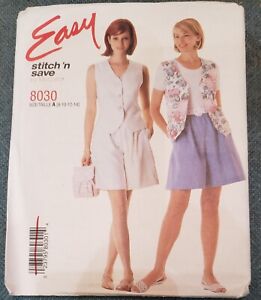 Stitch n Save Pattern 8030 Easy Woman's Retro 90's Vest & Shorts  8 10 12 14